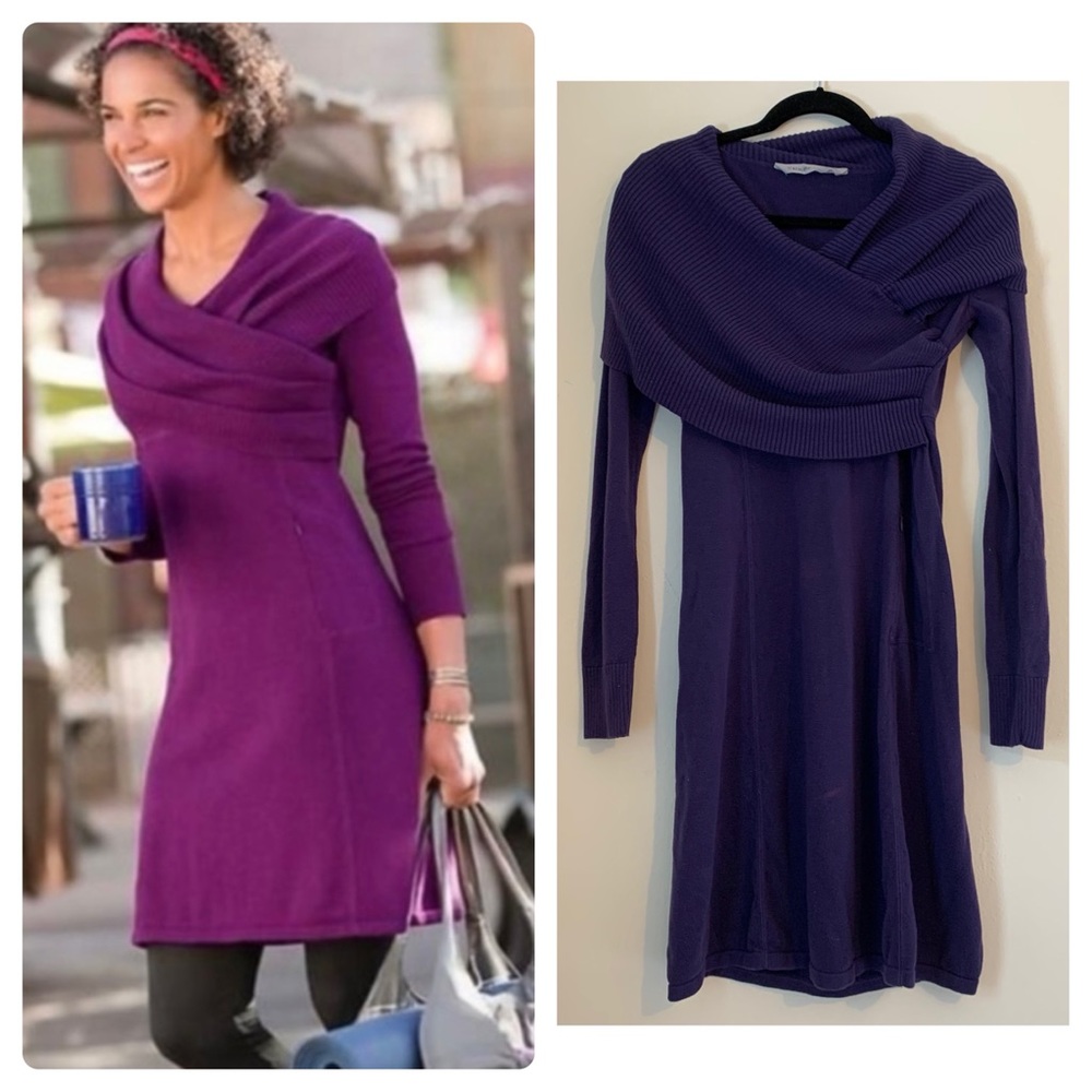 Athleta Sochi Deep Purple Cotton/Wool Sweater Dress Size S